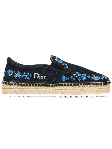 Flower Embroidered Denim Espadrilles Navy - DIOR - BALAAN 1