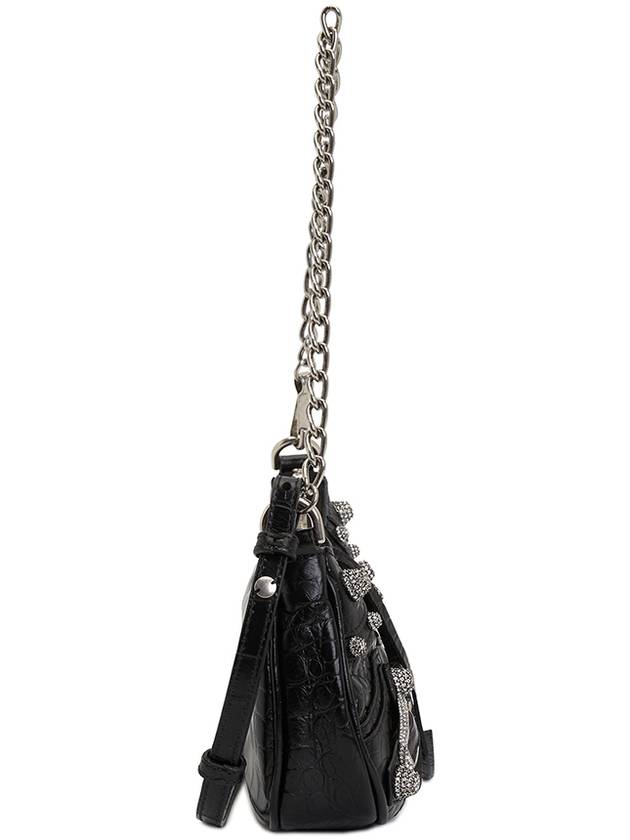 Le Cagol Mini Silver Chain Crocodile Shoulder Bag Black - BALENCIAGA - BALAAN 4