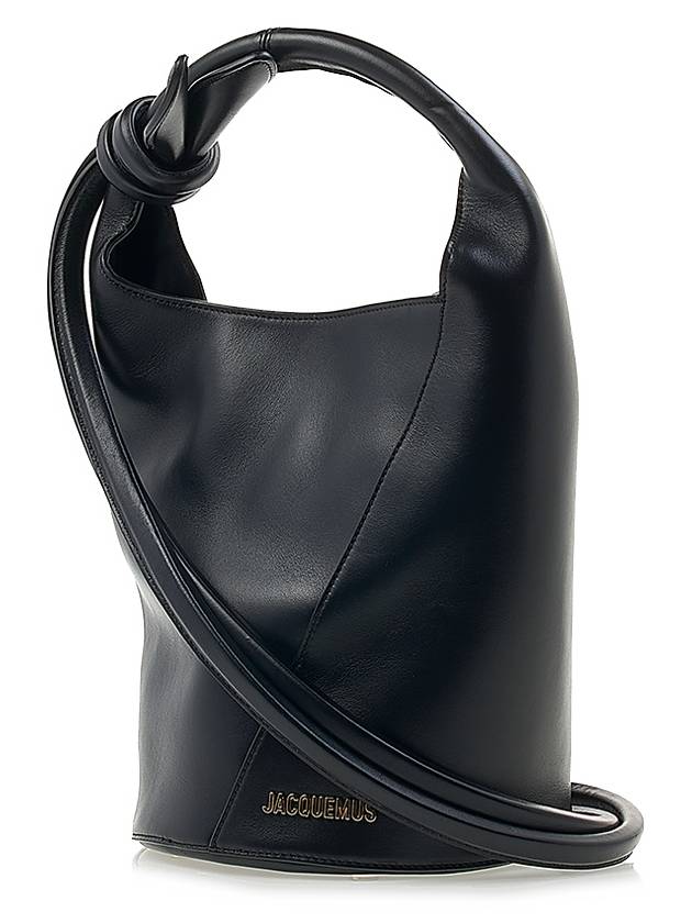 Le Petit Tourni Mini Knotted Leather Bucket Bag Black - JACQUEMUS - BALAAN 3