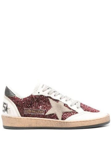 Ball Star Bordeaux Glitter Low Top Sneakers Red - GOLDEN GOOSE - BALAAN 1