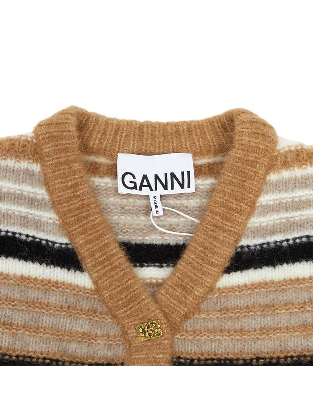 Striped Soft Wool Knit Cardigan Brown - GANNI - BALAAN 10