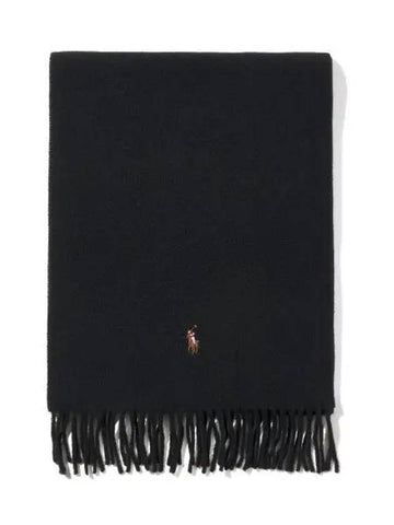 Fringe virgin wool scarf black - POLO RALPH LAUREN - BALAAN 1