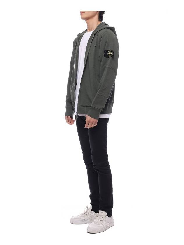 Men's Garment Dyed Malfile Zip Up Hoodie Dark Green - STONE ISLAND - BALAAN 5