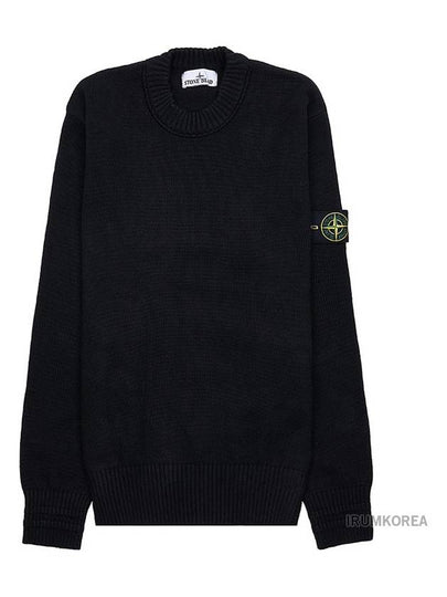 Round Neck Wappen Organic Knit Top Black - STONE ISLAND - BALAAN 2