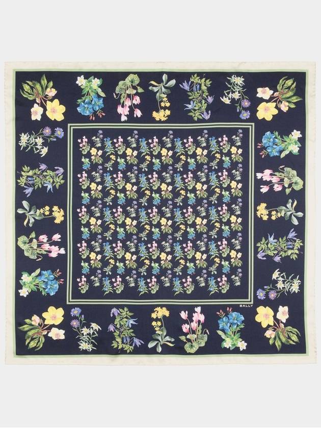 Floral Print Silk Scarf Navy - BALLY - BALAAN 1