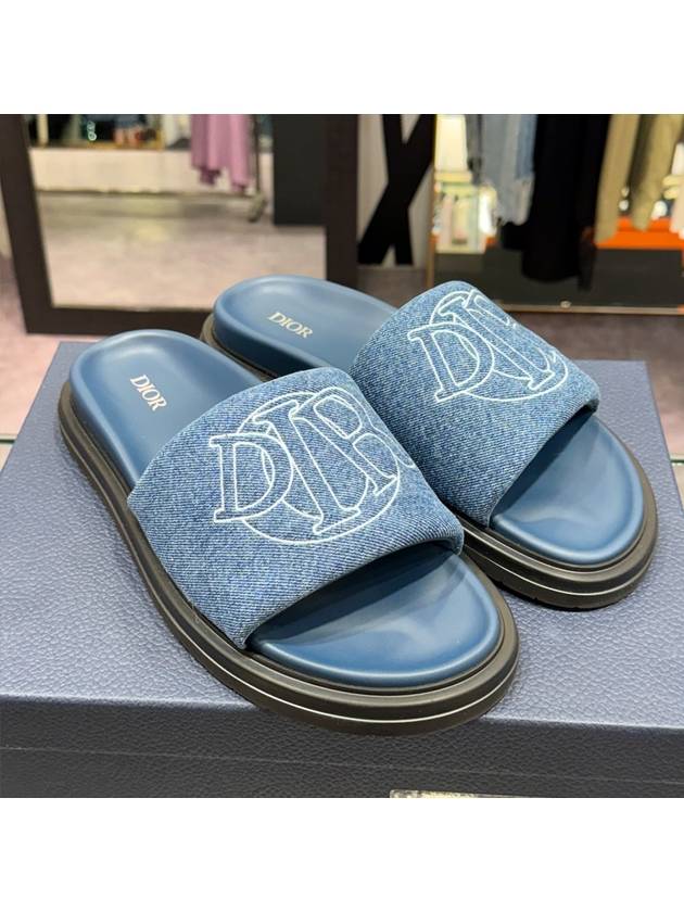 Blue Quilted Denim Aqua Mule Slippers - DIOR - BALAAN 2