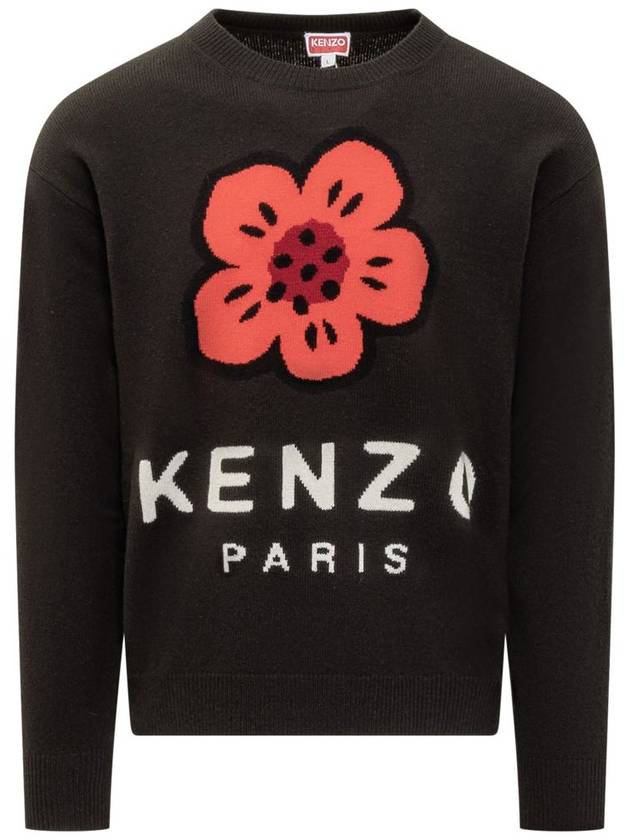 Boke Flower Crew Neck Knit Top Black - KENZO - BALAAN 2