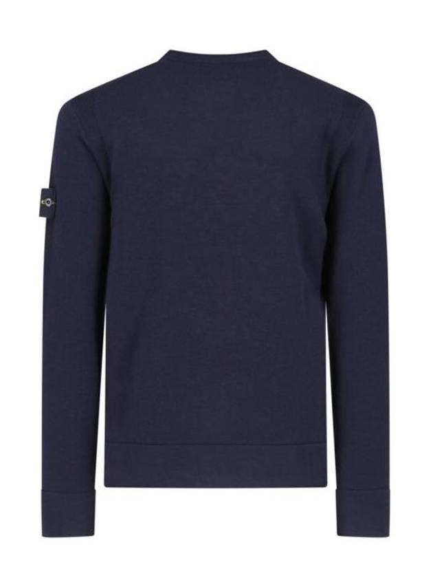 Compass Badge Crewneck Virgin Wool Knit Top Navy - STONE ISLAND - BALAAN 3