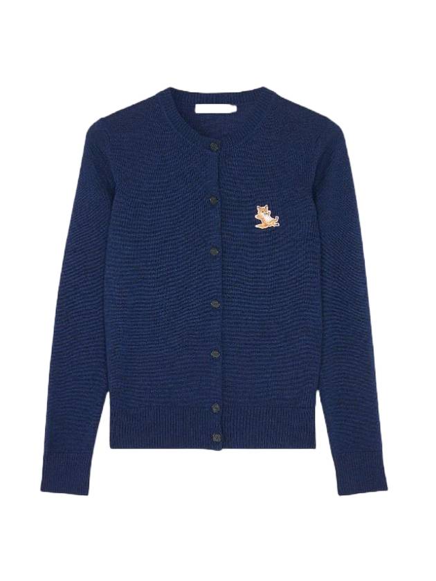 Chillax Fox Patch Crew Neck Wool Cardigan Navy Melange - MAISON KITSUNE - BALAAN 1