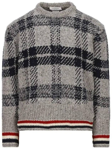 Trimmed Tartan Jacquard Mohair Knit Top Grey - THOM BROWNE - BALAAN 1