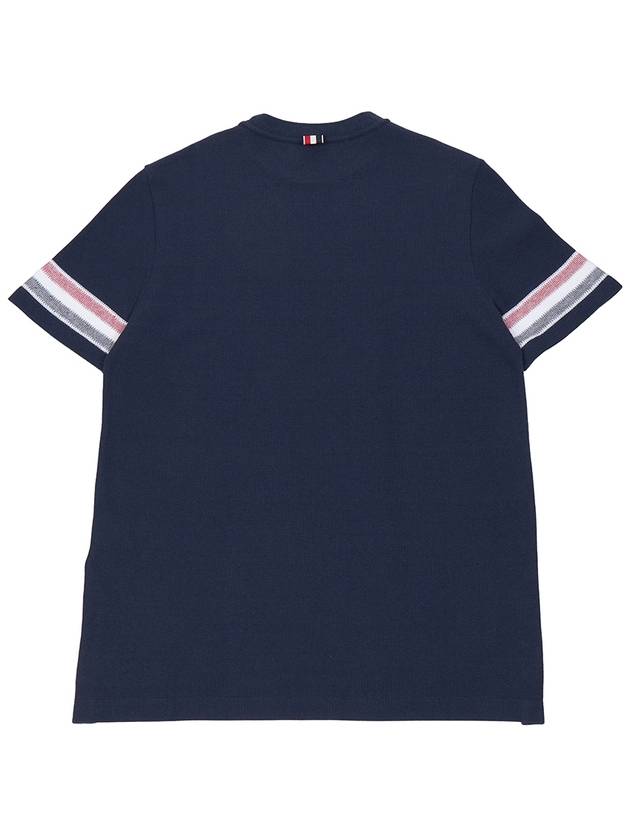 Textured Cotton Stripe Short Sleeve T-Shirt Navy - THOM BROWNE - BALAAN 3