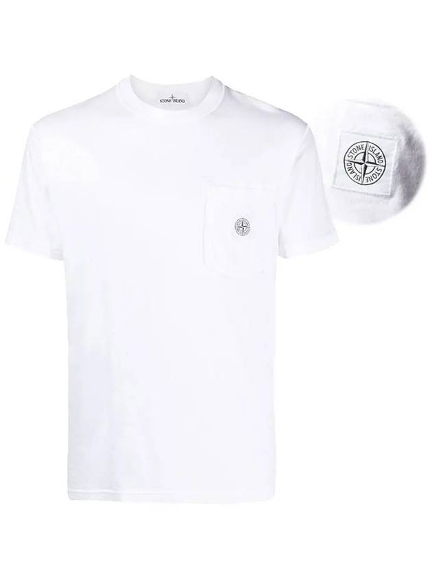 Logo Patch Pocket Short Sleeve T-Shirt White - STONE ISLAND - BALAAN 3