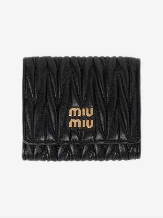 Matelasse Logo Small Nappa Leather Half Wallet Black - MIU MIU - BALAAN 2