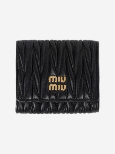 Matelasse Logo Small Nappa Leather Half Wallet Black - MIU MIU - BALAAN 2