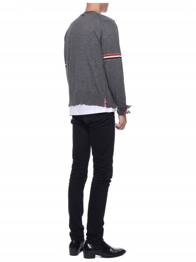 Stripe Armband Merino Wool Cardigan Grey - THOM BROWNE - BALAAN 7