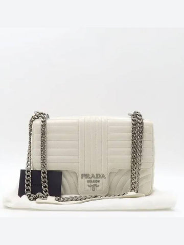 1BD135 White color leather silver logo diagram large chain shoulder bag - PRADA - BALAAN 1