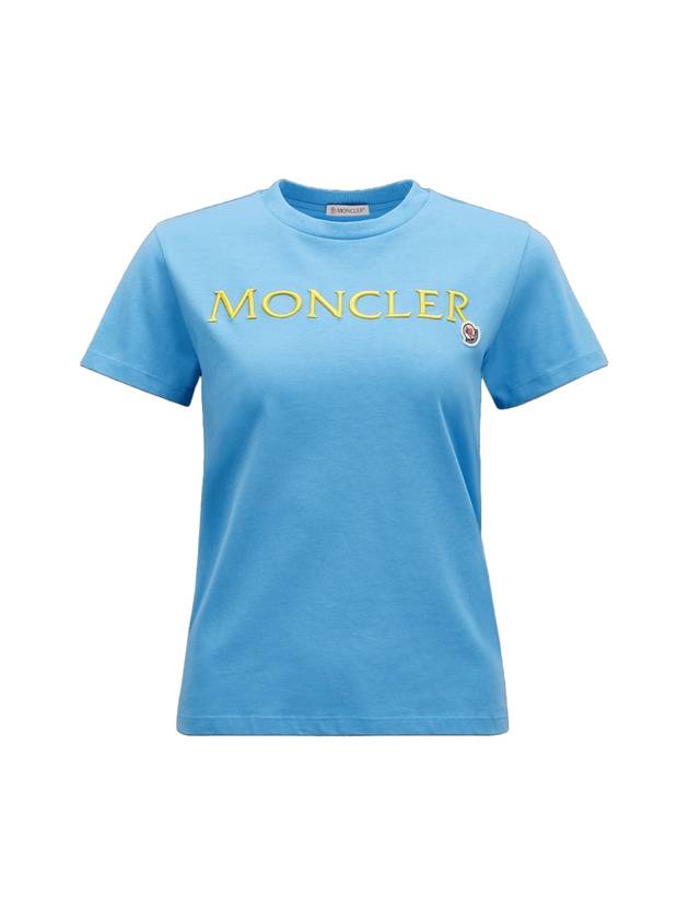 Embroidered Logo Cotton Short Sleeve T-Shirt Blue - MONCLER - BALAAN 1