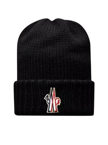 Logo Patch Knit Beanie Black 195518 - MONCLER - BALAAN 1