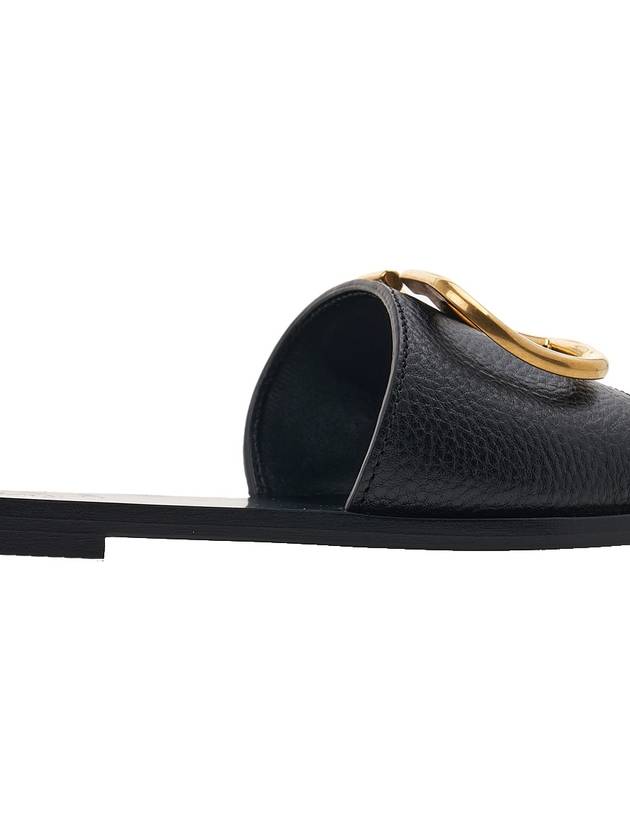 V Logo Signature Leather Slippers Black - VALENTINO - BALAAN 11