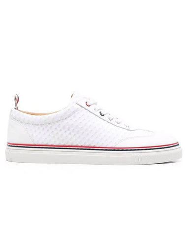 Women's Vitello Calfskin Mesh Striped Rubber Cupsole Low Top Sneakers White - THOM BROWNE - BALAAN 1