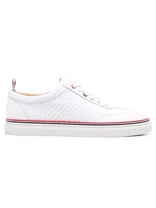 Women's Vitello Calfskin Mesh Striped Rubber Cupsole Low Top Sneakers White - THOM BROWNE - BALAAN 1