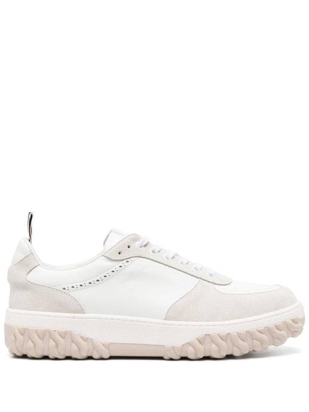 Letterman Panel Lace-Up Low-Top Sneakers White - THOM BROWNE - BALAAN 1