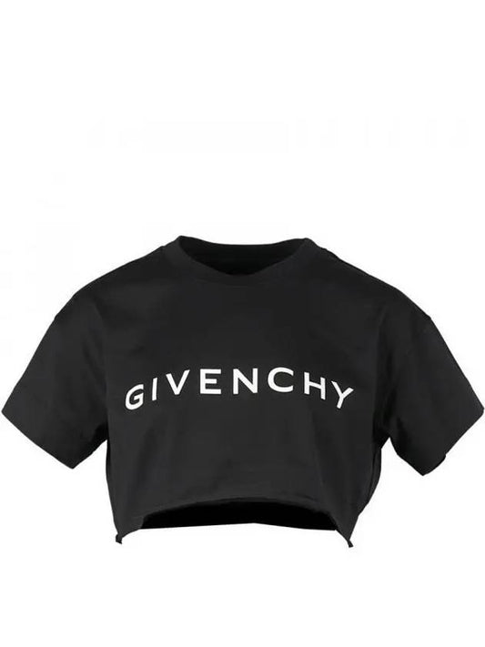 Logo Print Cropped Cotton Short Sleeve T-Shirt Black - GIVENCHY - BALAAN 2