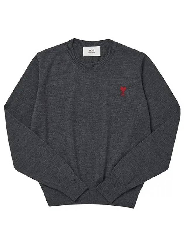 Heart Logo Crew Neck Merino Wool Knit Top Grey - AMI - BALAAN 3