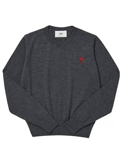 Heart Logo Crew Neck Merino Wool Knit Top Grey - AMI - BALAAN 2