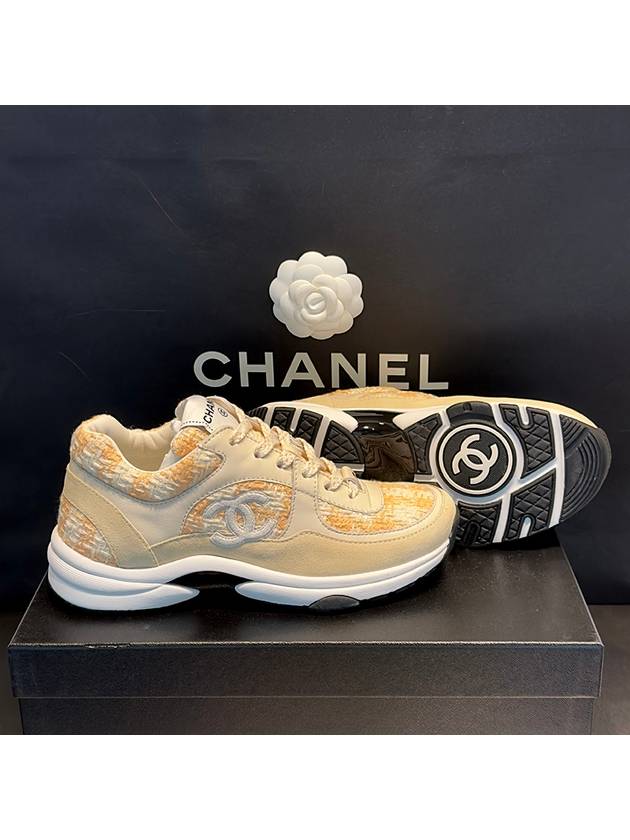 Women's Tweed Cruise Beige Orange Sneakers - CHANEL - BALAAN 5