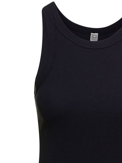 Women's Curved Ribbed Cotton Sleeveless Black - TOTEME - BALAAN 2