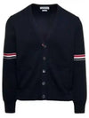 Milano Stitch Sprite Armband Cotton V-neck Cardigan Navy - THOM BROWNE - BALAAN 2