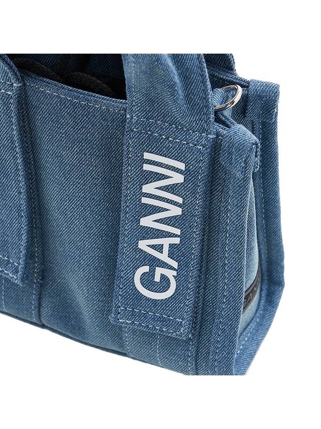 Tech Mini Logo Print Denim Tote Bag Navy - GANNI - BALAAN 7