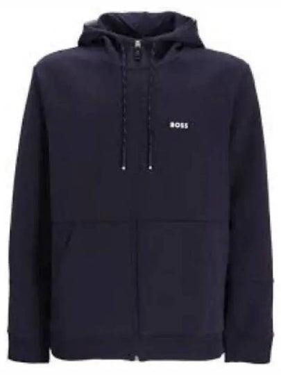 Logo Print Cotton Zip Up Hoodie Navy - MSGM - BALAAN 2