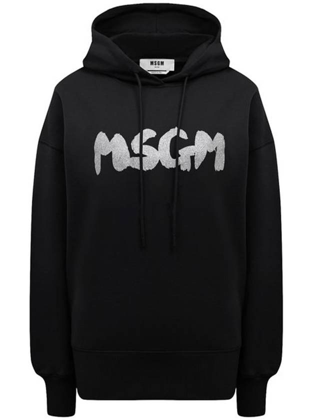 Glitter Brushed Logo Cotton Hoodie Black - MSGM - BALAAN 2