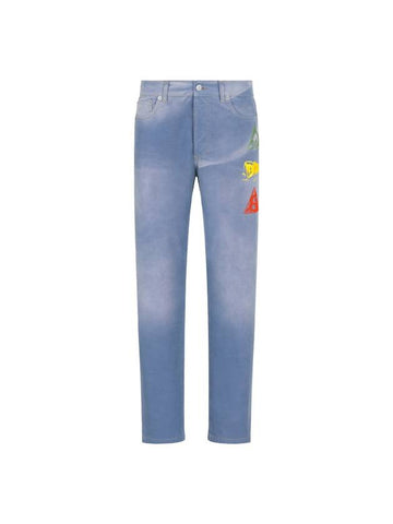 Logo Patch Denim Straight Jeans Light Blue - DIOR - BALAAN 1