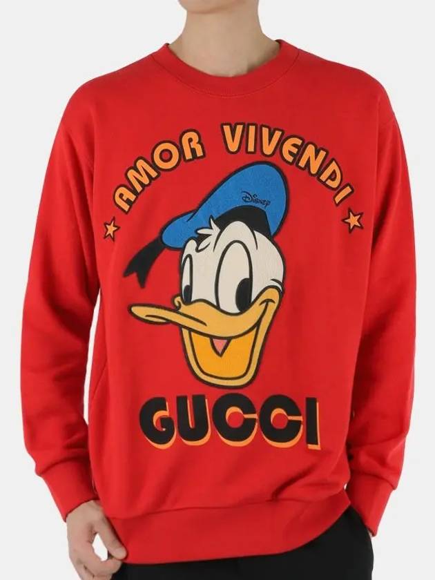 Men's Disney Donald Duck Logo Sweatshirt Red - GUCCI - BALAAN 3