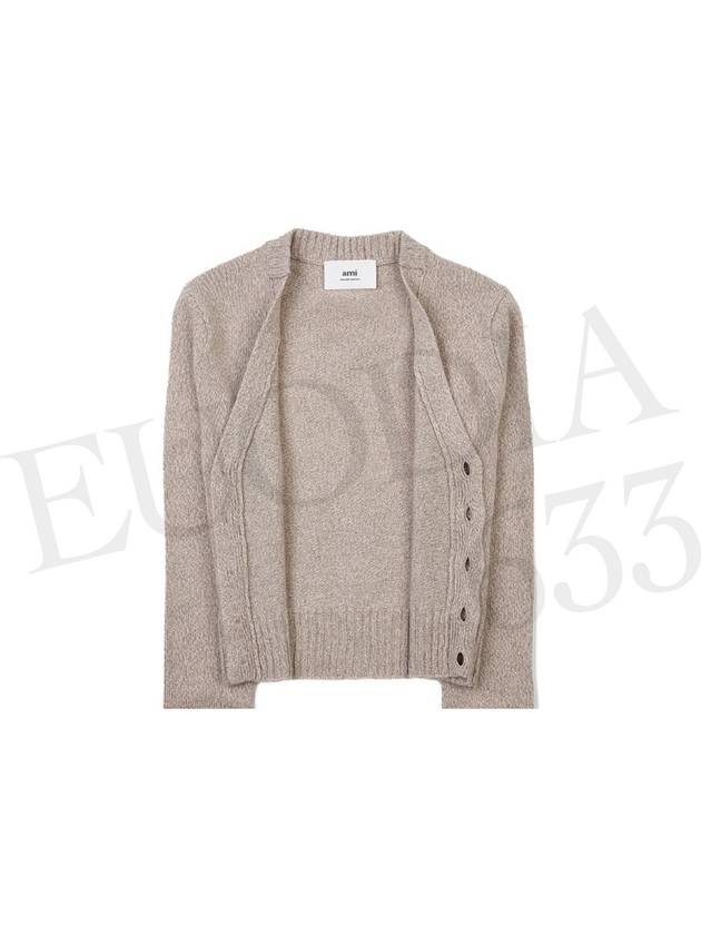 Embroidered Heart Logo Cashmere Cardigan Champagne - AMI - BALAAN 4