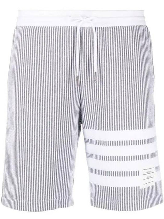 Seesucker Loopback 4 Bar Stripe Shorts Light Grey - THOM BROWNE - BALAAN 1