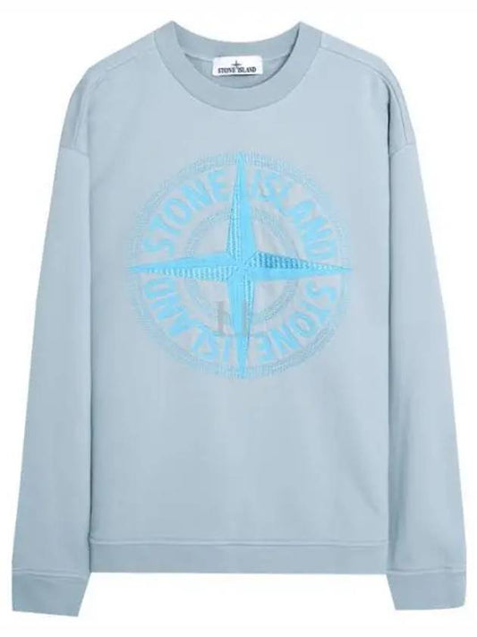 Garment Dyed Stitches Four Print Crewneck Sweatshirt Sky Blue - STONE ISLAND - BALAAN 2