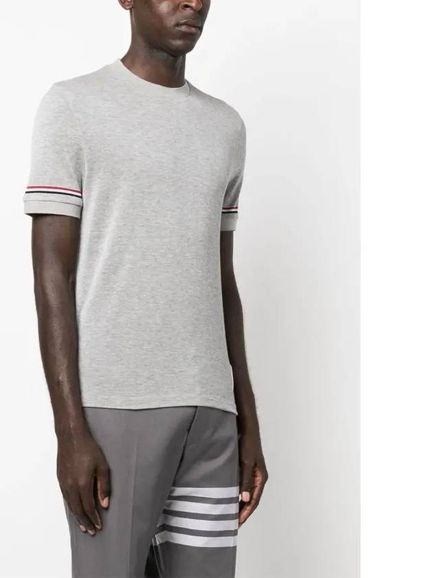 Striped Detail Crew Neck Cotton Short Sleeve T-Shirt Grey - THOM BROWNE - BALAAN 5