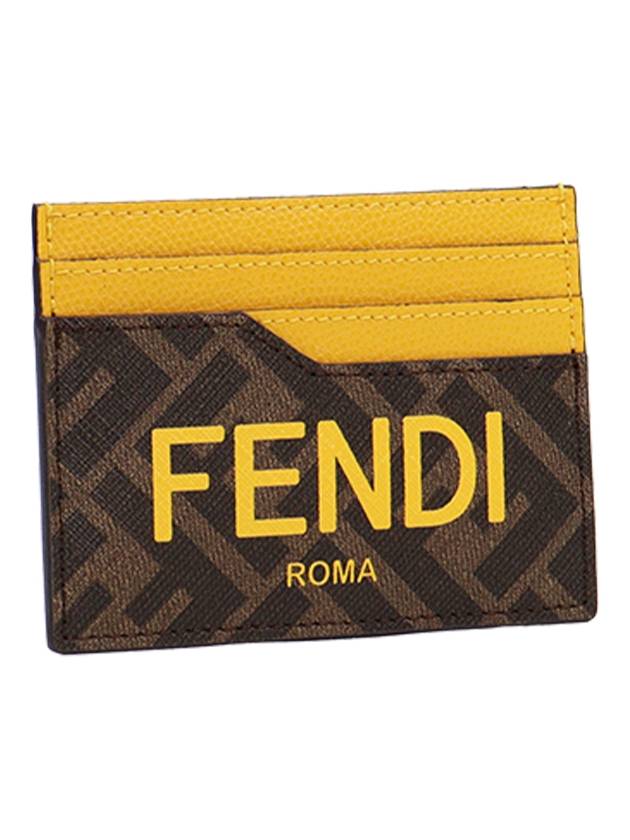 Roma Logo 3-Fold Card Wallet Brown Yellow - FENDI - BALAAN 4