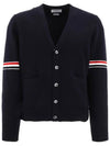 Milano Stitch Sprite Armband Cotton V-neck Cardigan Navy - THOM BROWNE - BALAAN 3