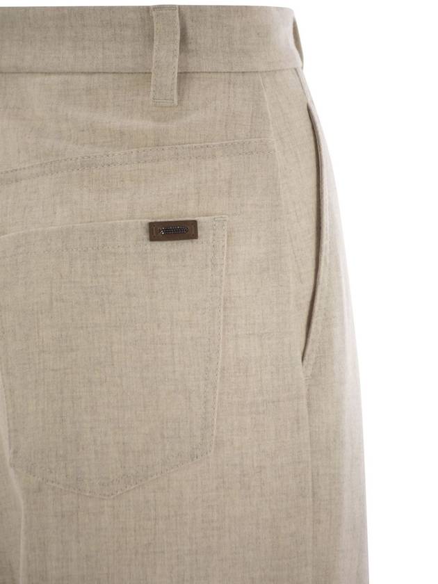 Wide high-waisted wool and cashmere trousers with necklace - BRUNELLO CUCINELLI - BALAAN 4