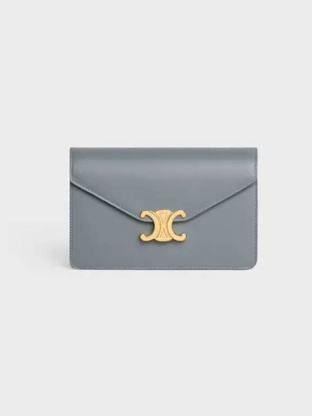 Triomphe Chain Shiny Calfskin Half Wallet Blue Grey - CELINE - BALAAN 2