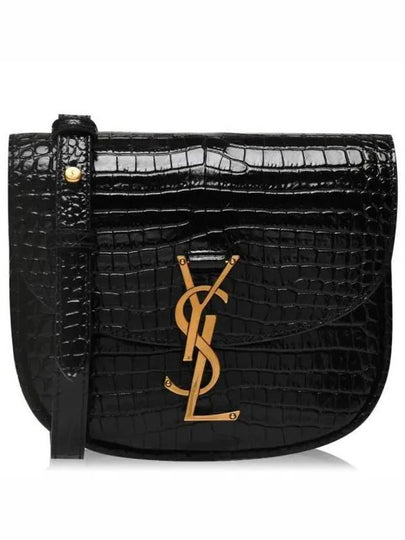 Kaia Shiny Crocodile-Embossed Leather Small Shoulder Bag Black - SAINT LAURENT - BALAAN 2