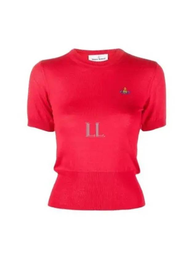 Women's ORB Logo Wool Silk Blend Crop Knit Top Red - VIVIENNE WESTWOOD - BALAAN 2