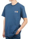Double Foxhead Patch Classic Short Sleeve T-Shirt Blue Denim - MAISON KITSUNE - BALAAN.