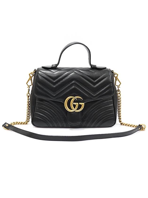 498110 Black Matelasse Chevron Gold Chain GG Marmont Top Handle Small 2WAY - GUCCI - BALAAN 1