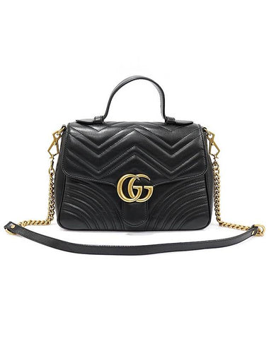 498110 Black Matelasse Chevron Gold Chain GG Marmont Top Handle Small 2WAY - GUCCI - BALAAN 1